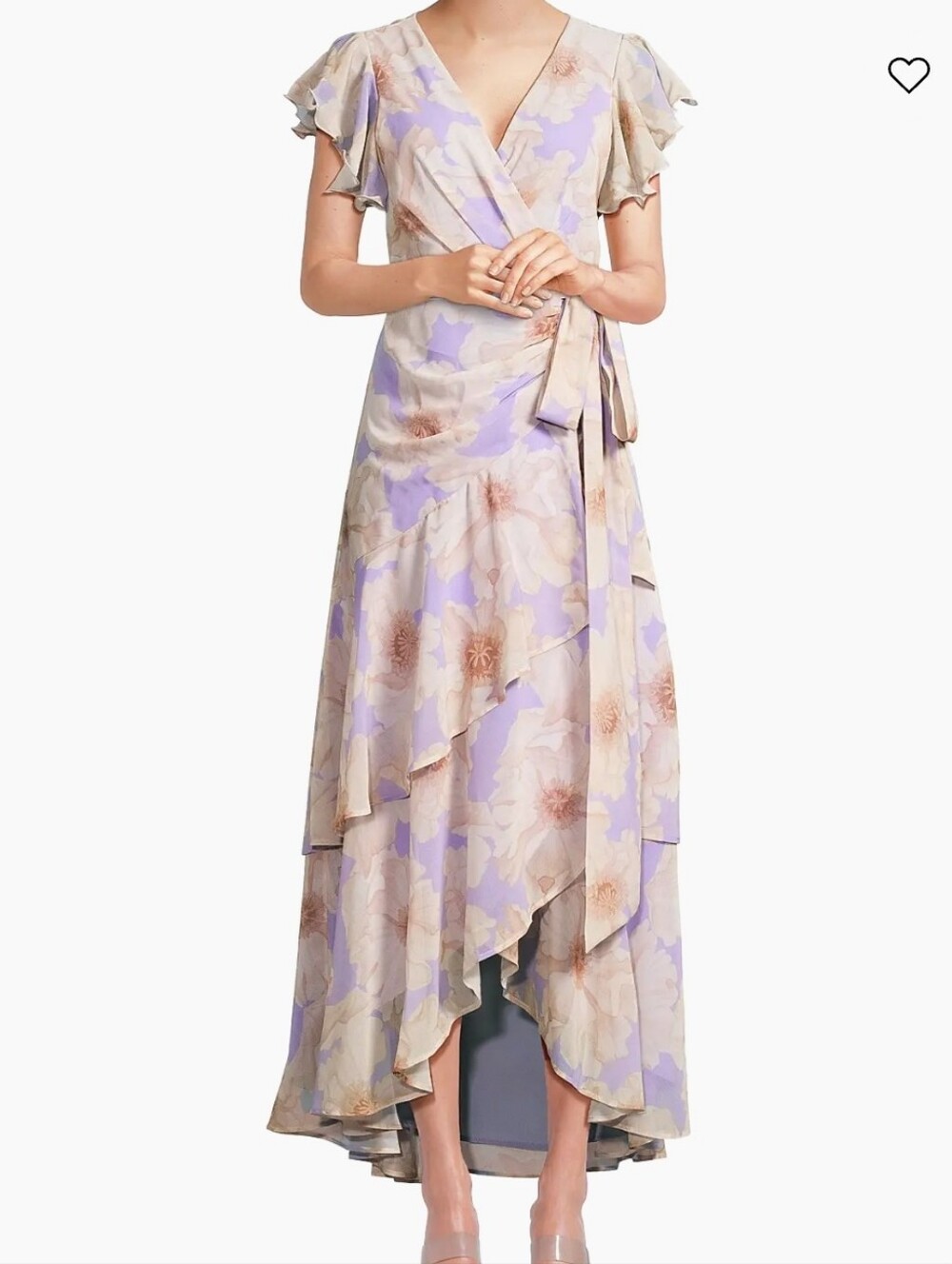 Hutch Cezza Ruffle Sleeve Wrap Hi Low Dress M Lavender Romantic Floral Print